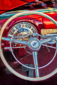 classic, car, automobile, Chrysler, dashboard, steering wheel, red