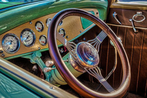 classic, car, automobile, vintage, dashboard, steering wheel, antique, V8